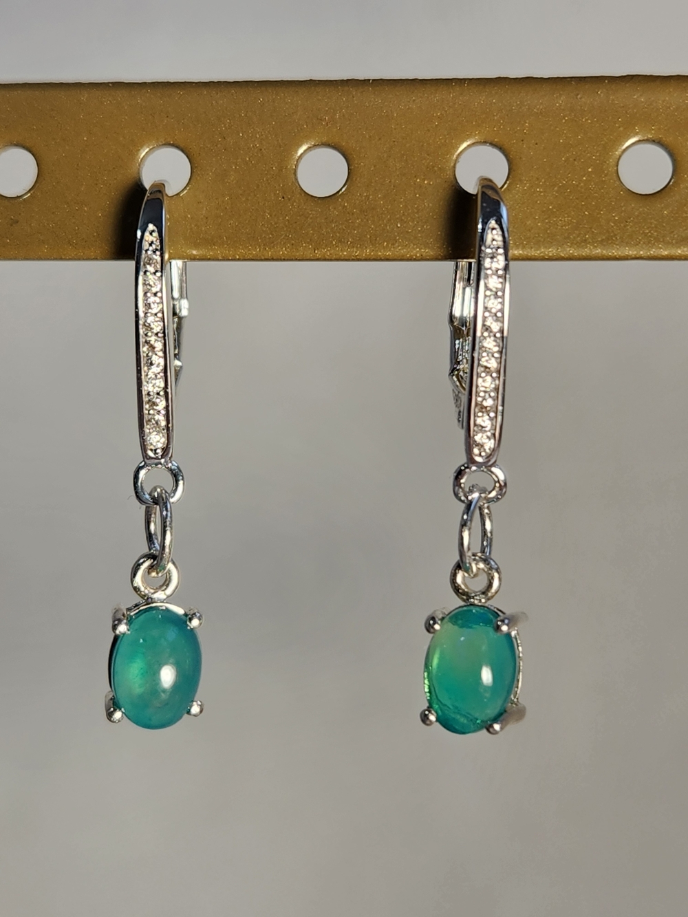 NIB Ethiopian Welo Opal 925 Leverback Drop Earrings Aqua Green